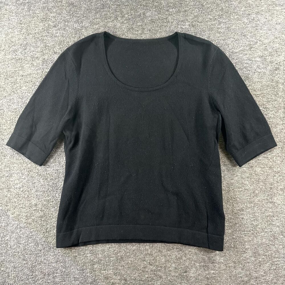 Ralph Lauren Black Merino Fall Preppy Sweater Short Sleeve Scoop Neck S/M 061